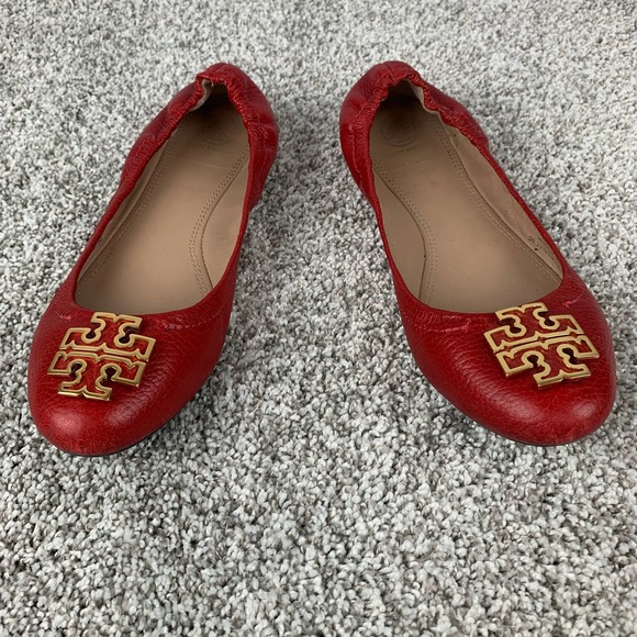 Tory Burch Red Melinda Ballet Flats Leather Women's Classic Preppy Size 8.5 - Picture 1 of 11